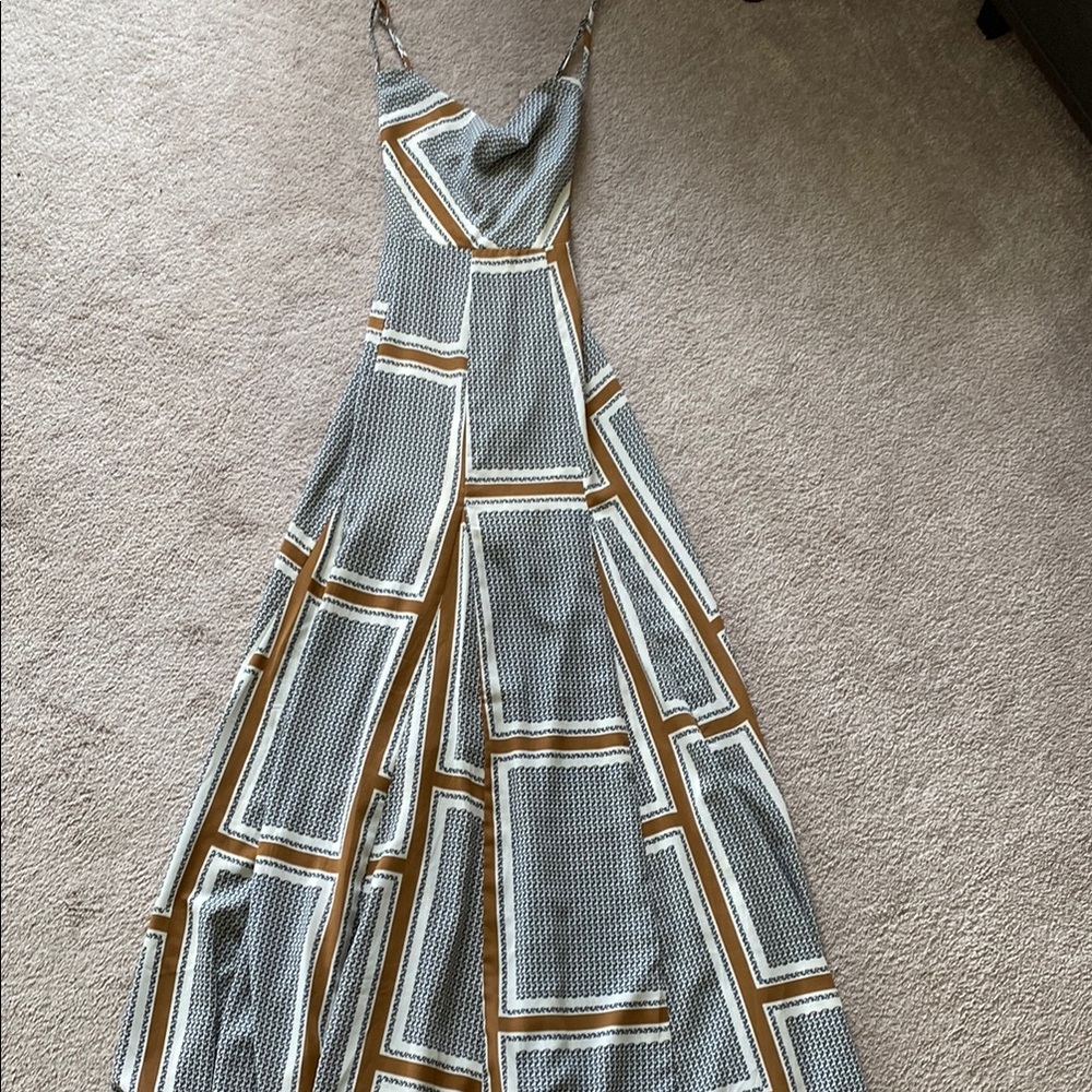 Gray and Blue Sleeveless Maxi Sundress for Resort Wear